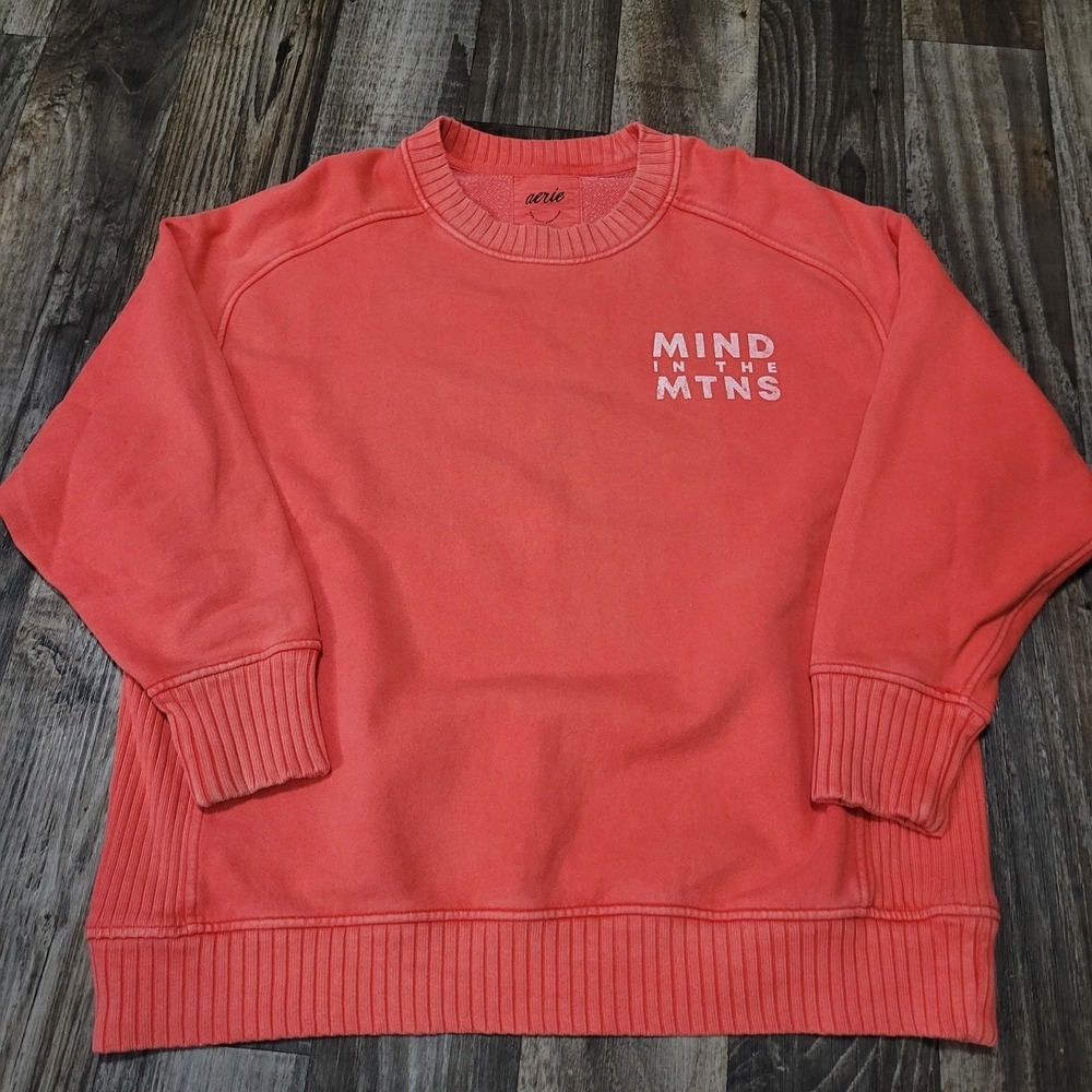 Aerie Small Coral Red Pink Oversized Mind In The Mountains Loungewear Sweater